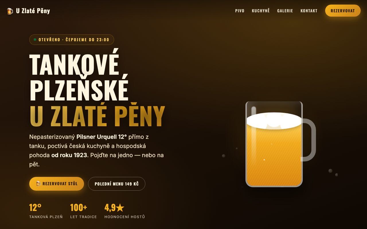 Náhľad webu Hostinec U Zlatej Peny