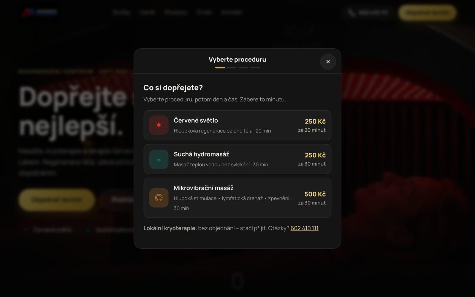 Rezervačný sprievodca — výber procedúry